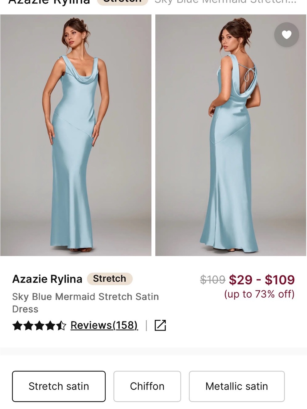 Azazie Sky Blue Cowl-Back Satin Mermaid Gown